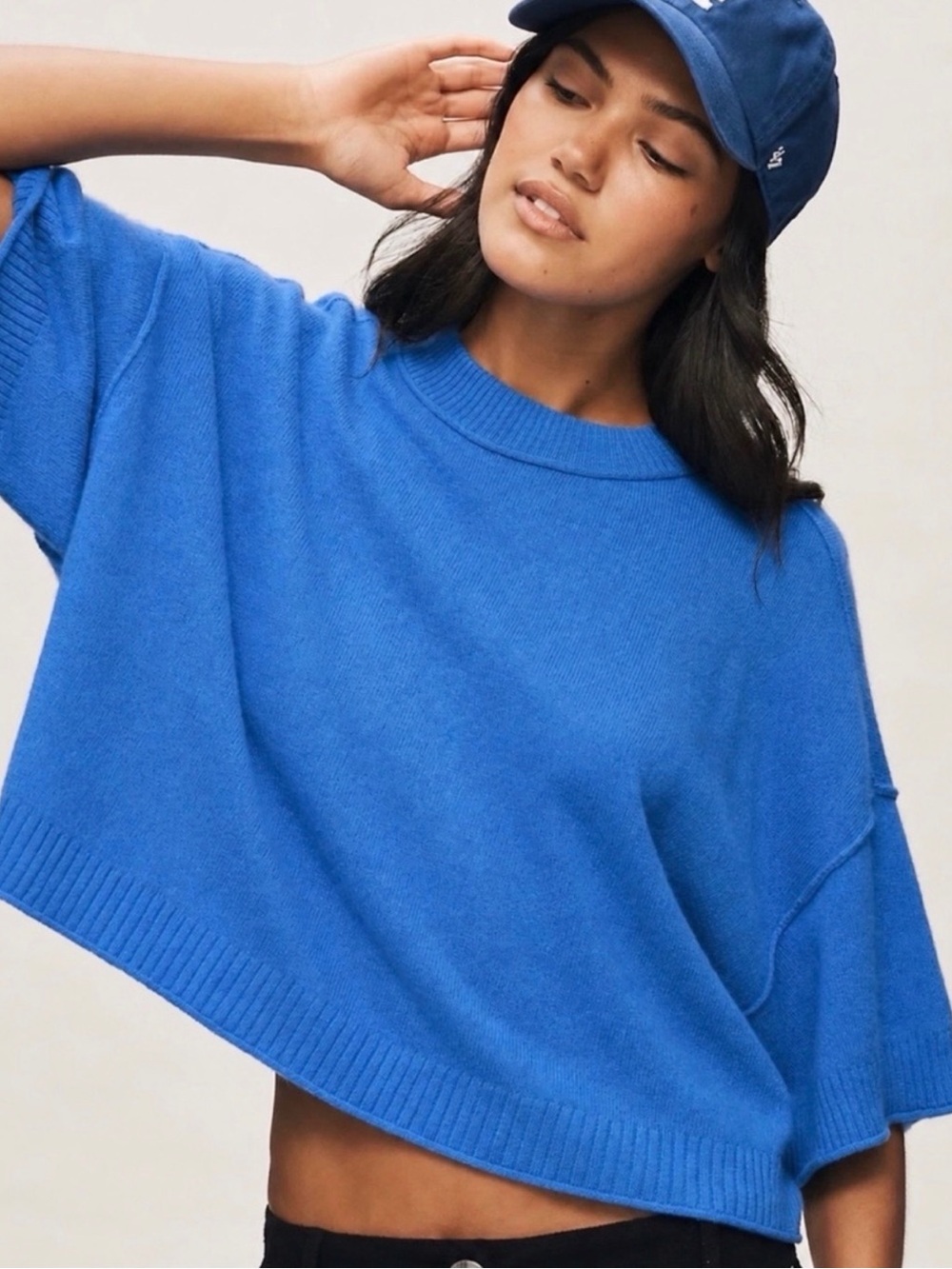 Blue Cropped Boxy Sweater - Anthropologie 100% cashmere XS